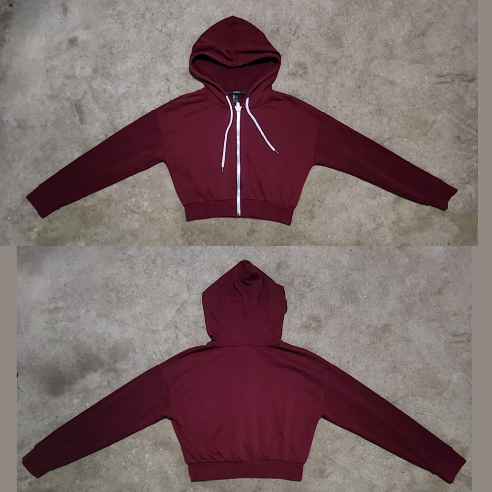 Forever 21 Maroon Crop Top Zipper Down Hoodie Sz Sm - Picture 1 of 5